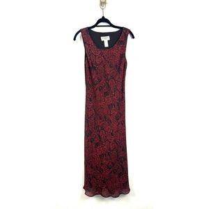 Vintage‎ Y2K 90s Maxi Slip Dress 10P Red Black Floral Whimsigoth Fairy Grunge
